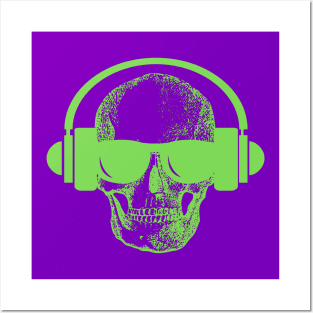 Skull And Phones, Green Posters and Art